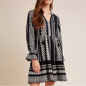 ANTHROPOLOGIE Dominique Tunic Dress Boho Black White Size Small Petite